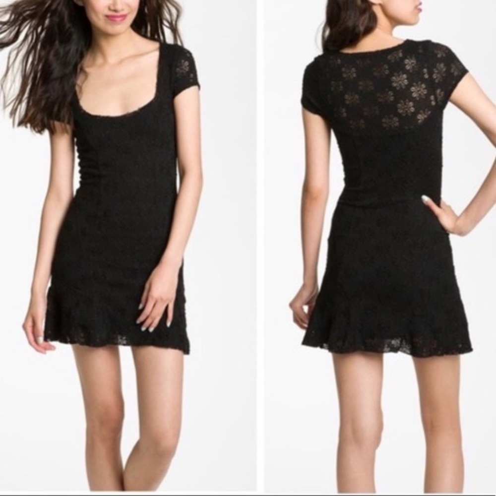 Free People Black Daisy Godet Mini Dress, Size S